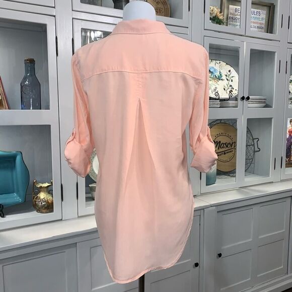 Side Stitch Peach Tencel Roll-tab Shirt Sz Medium - Picture 3 of 5